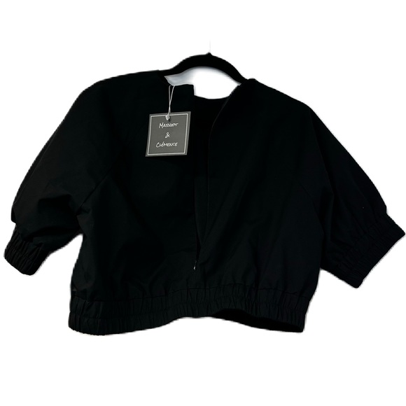 Margot & Clemence Girls 16 NWT Designer Lux Black Gathers Cuffs Doman Crop Top - Picture 1 of 3